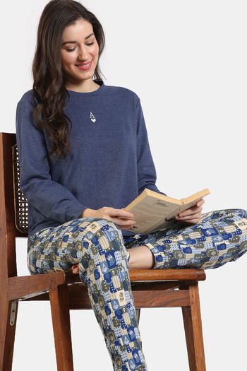 Buy Zivame Taash Knit Poly Pyjama Set - Four Leaf Clover
